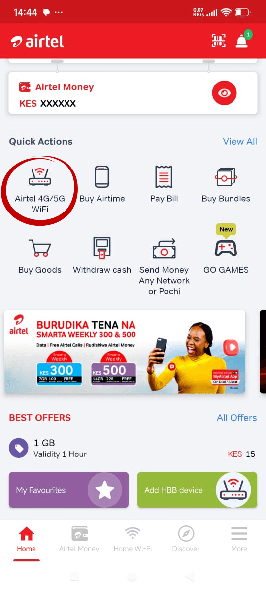 Step 2: Tap Airtel 4G/5G WiFi to resubscribe Airtel 5G router in My Airtel app