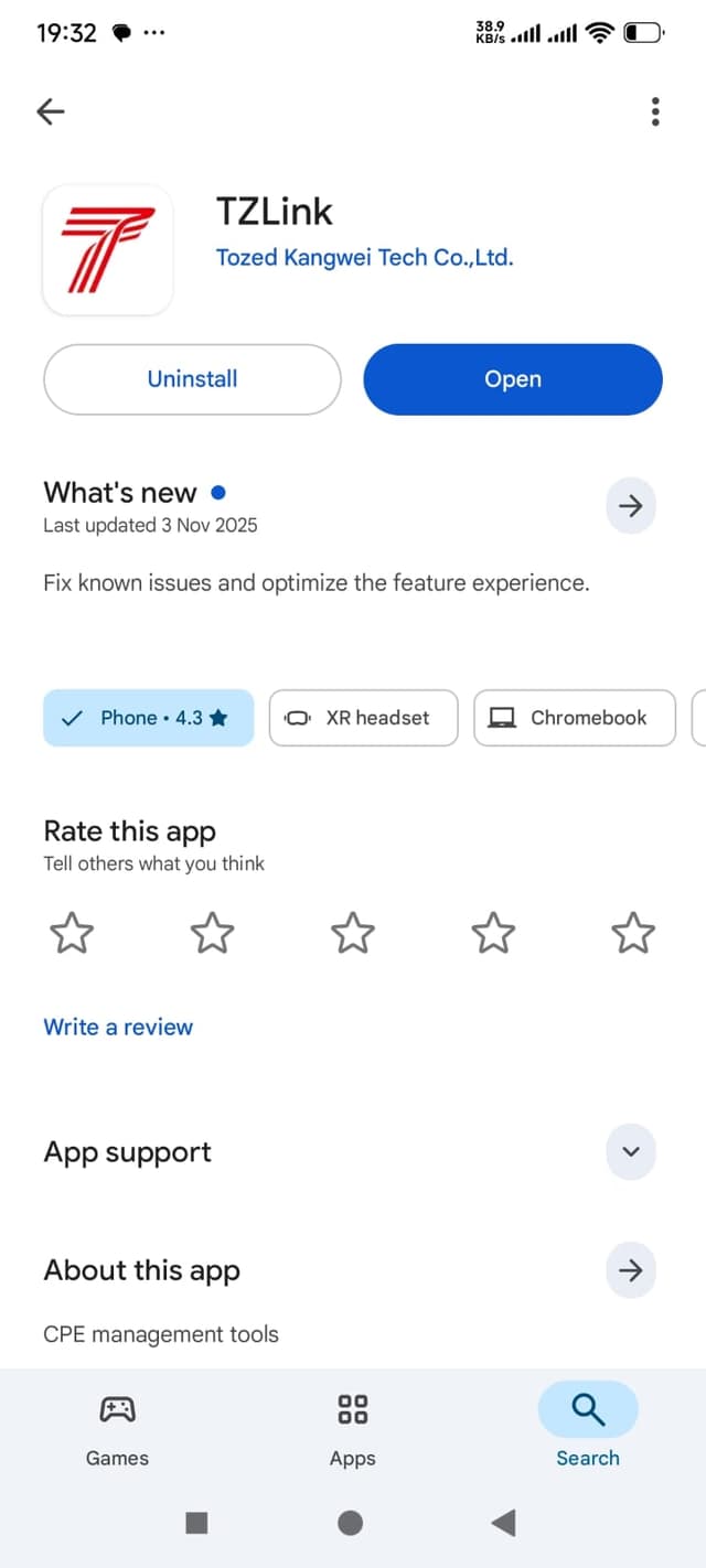 TZLink mobile app for Airtel router management